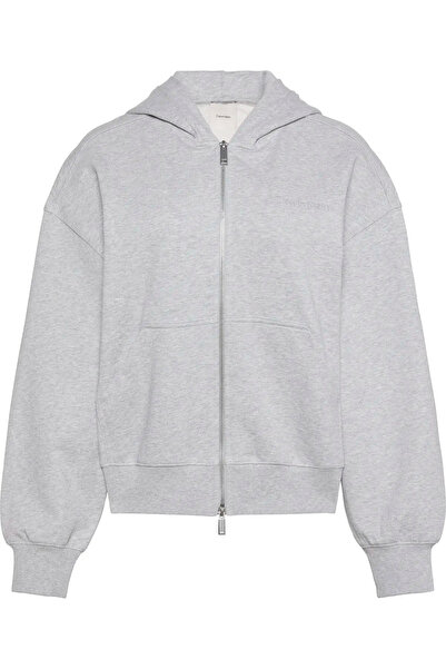 Calvin Klein A- LOGO EMB FRENCH TERRY FZ HOOD Kadın Gri Fermuarlı Sweatshirt