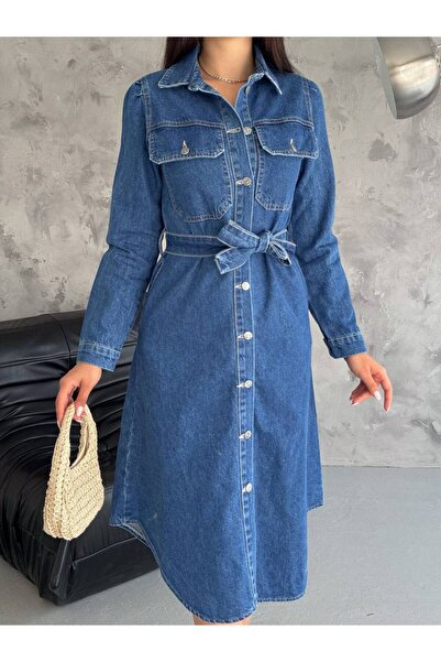 Noa Noa Belted Long Sleeve Denim Dress