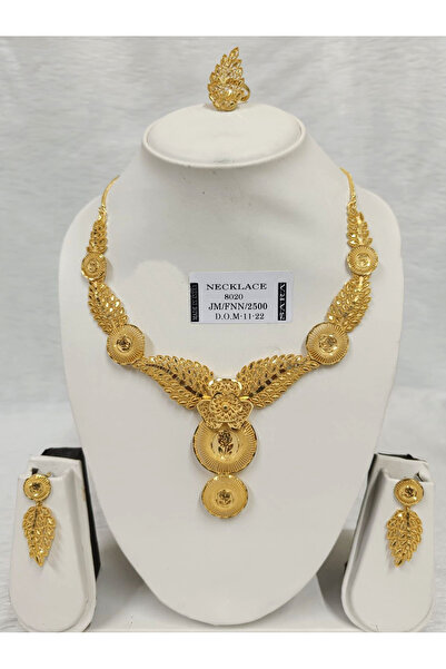 Generic Gold Plated Wide Floral Choker: Layered Petals, Netted Band, Earrings & Adjustable Ring Set