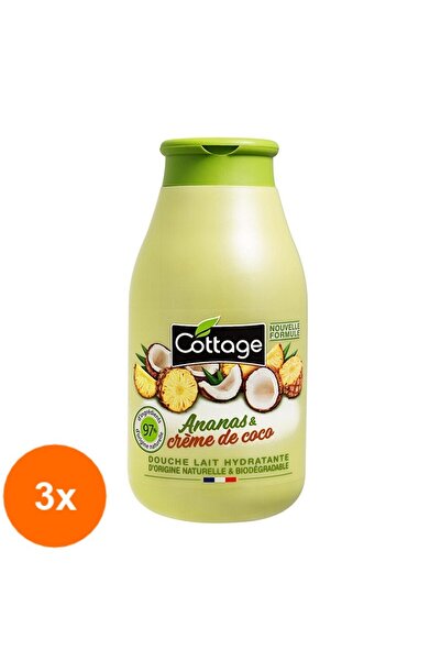 Cottage Set of 3 x Pineapple and Coconut Shower Milk, 250 ml
