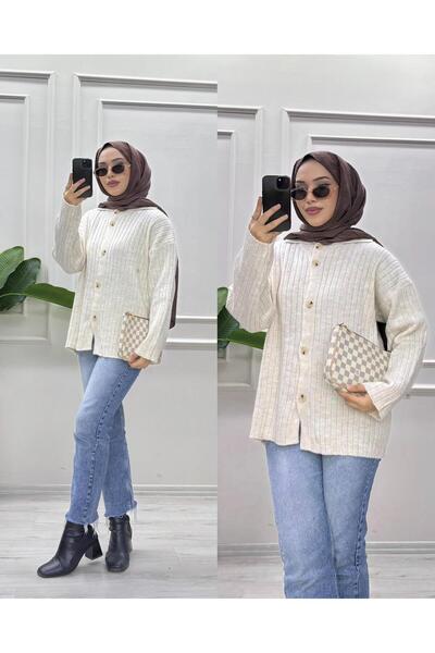 moda acar Shirt Collar Buttoned Cardigan