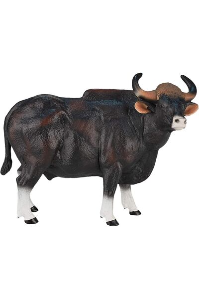 MOJO تمثال ثور غاور، نسخة طبق الأصل واقعية لحيوان مزرعة أليف، مطلي يدويًا