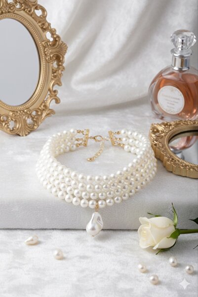 AERAS DESİNG İncili Altın Kaplama Choker Barok Tasma Kolye