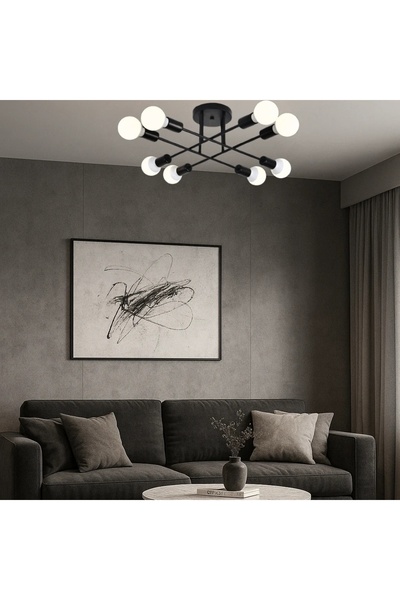 OEM Modern Black LED Chandelier with 8 Bulbs Minimalist Design Helionis