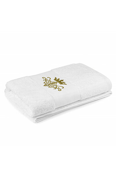 Delgato Media Studio Embroidered Crown Towel, 100% Cotton, White