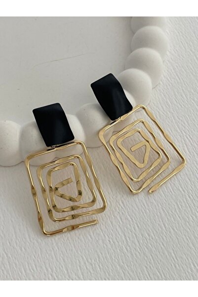 Luparadis سلسلة خاصة بتصميم هندسي متداخل باللون الأسود &amp;   أقراط ذهبية