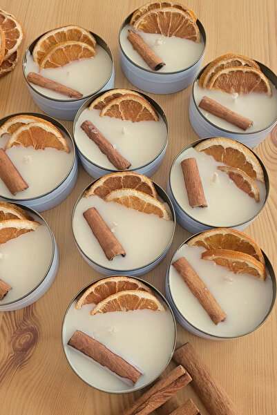 NEMSE CANDLE Çelik Kutuda Dekoratif Hediyelik Portakal Tarçın Kokulu El Yapım...
