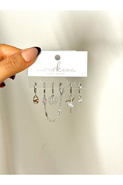 YOUES JEWELRY ÇELİK KADIN 6'LI KÜPE SETİ GÜMÜŞ RENK SİLVER