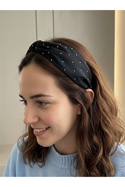 Pelin Aksesuar Coroană din țesătură înnodată brodata cu piatră neagră