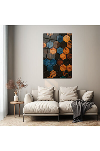 B&G DESIGN Mozaic din lemn cu model de fagure, tablou decorativ din sticlă, g...