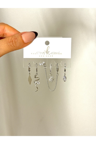 YOUES JEWELRY طقم أقراط نسائية من الفولاذ مكون من 6 قطع لون فضي