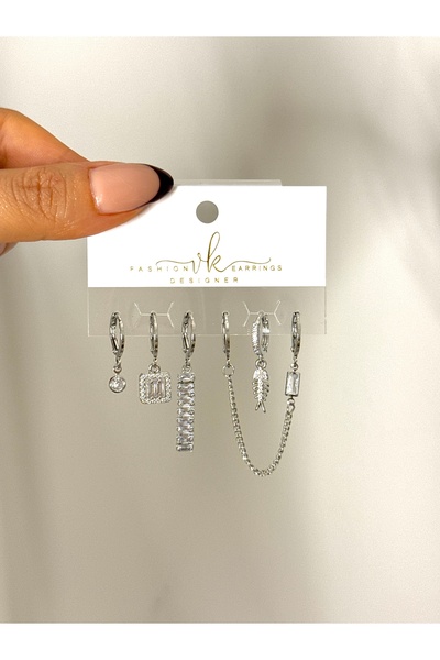 YOUES JEWELRY طقم أقراط نسائية من الفولاذ مكون من 6 قطع لون فضي