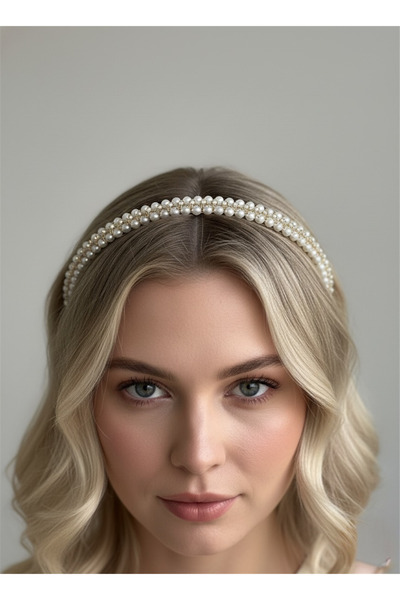Pelin Aksesuar Beyaz İncili Taşlı Metal Taç