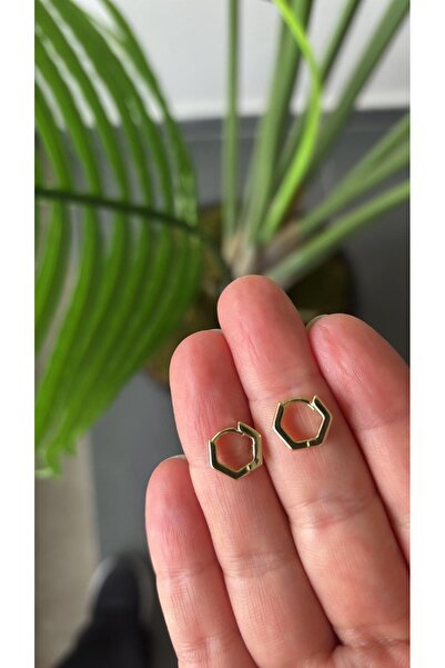 Mini Altıgen Gold Küpe