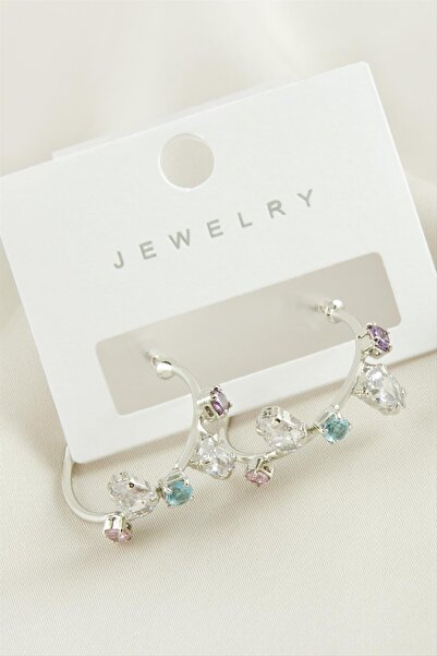 ZERO LAND 1593013739 حلقة من حجر الزركون المتعرج (211330) أقراط - لون فضي