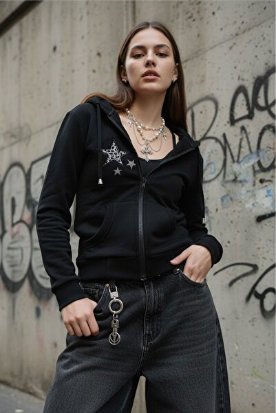 Köstebek Star Patterned Stars Trend Hooded Sweatshirt