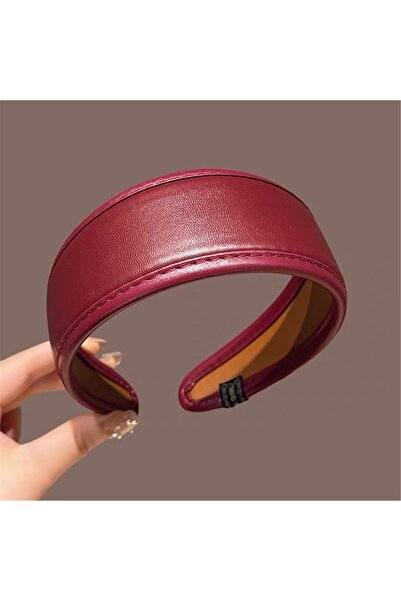 Pelin Aksesuar Bordo Deri Görünümlü Kalın Dolgulu Taç