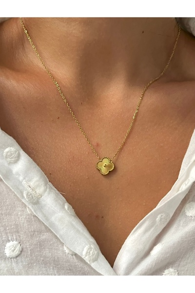 Twinssis Accessories قلادة على شكل نبات البرسيم رباعي الأوراق مزدوجة الجوانب