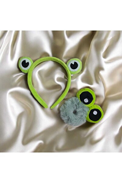 diclecollection 2'li Kurbağa Figürlü Peluş Taç Ve Lastikli Peluş Toka/Yılbaşı...