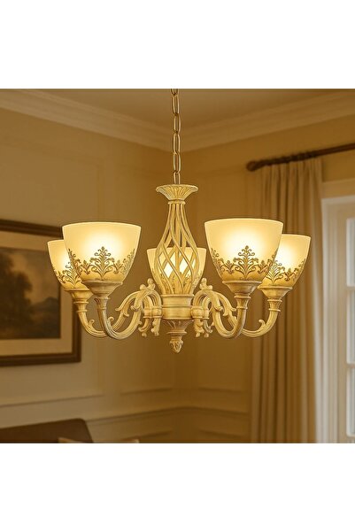 OEM Vintage Chandelier with 5 Arms Antique White Finish Rinelora