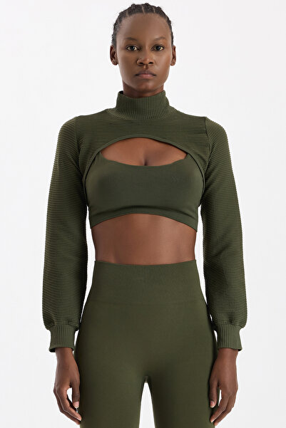 COMEUP Bolero texturat tricotat 3D verde frunză închisă