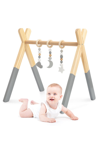 mamabrum Suport de educație din lemn Baby Gym - culoare gri