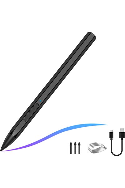 Generic قلم لمس لمايكروسوفت سيرفس - 4096 حساسية للضغط والإمالة ورفض راحة اليد، مغناطيسي - أسود