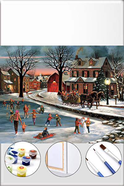 İZSA HOBİ Sayılarla Boyama Hobi Seti 40x50 Çerçeveli Numaralı Tuval Fırça Boy...