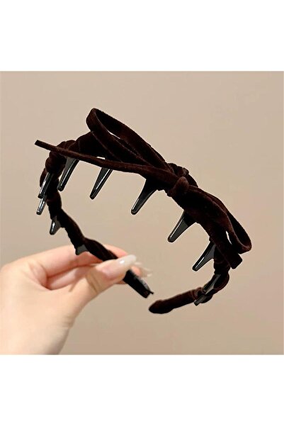 Pelin Aksesuar Kahverengi Kadife Fiyonklu Dişli Taç