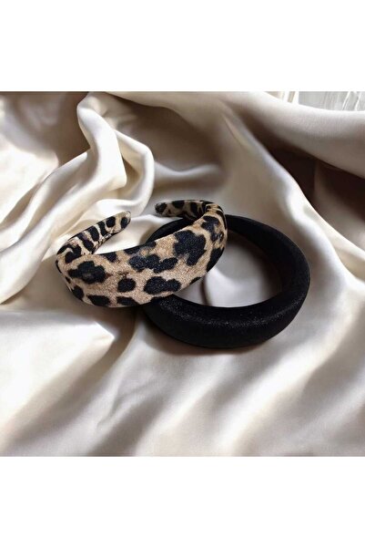 diclecollection Set of 2 Padded Velvet Crown Hair Clips (Leopard-Black)