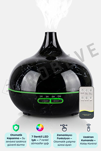 ROBEVE 550 ml Otomatik Hava Nemlendirici Buhar Makinesi Oda Nemlendirici Aroma Difüzör Mermer Siyah