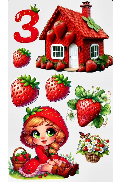 BENİMSER REKLAM Çilek Kız ve Çilek Evi Temalı Sticker Seti – 22x30 cm – Renkl...