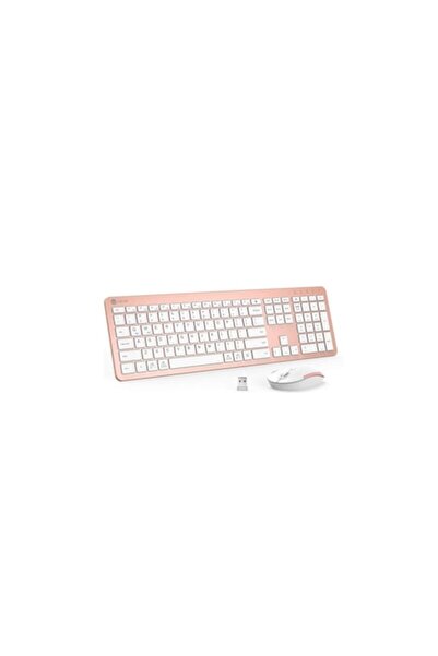 iClever GK08 Wireless Keyboard & Mouse Combo, Rechargeable, Ergonomic, Pink