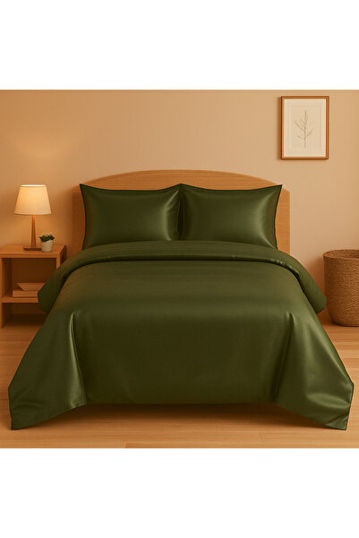 Alisy Home 100% Cotton Khaki Green Satin Duvet Cover Set Double – Luxury Fabr...
