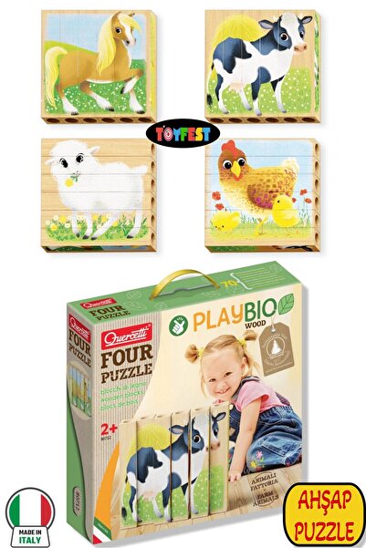 TOYFEST Büyük Bloklu Ahşap Yapboz Quercetti Dört Yüzlü Renkli Eğitim Seti Çif...