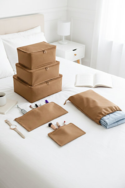 REKHOME منظم حقائب السفر مكون من 6 قطع، منظم داخلي للحقائب، طقم حقائب السفر، لون بيج