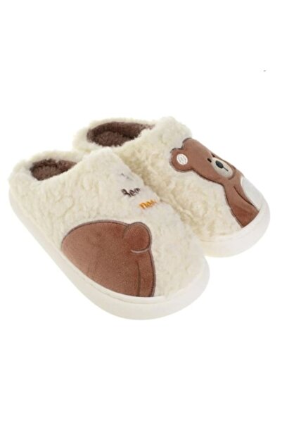 OEM Women's winter slippers, faux fur, reinforced sole, teddy bear pattern, ecru, 40-41