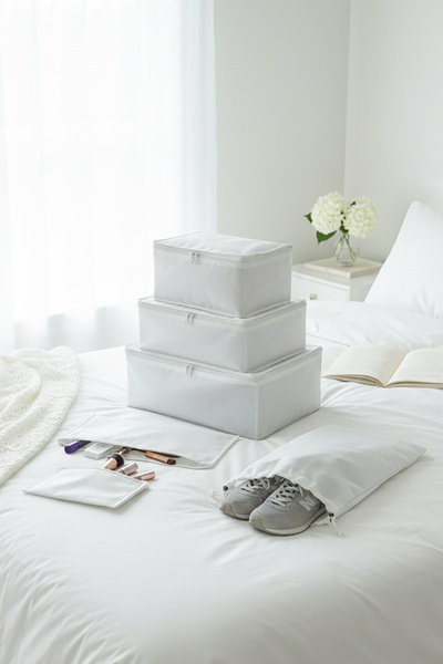 REKHOME 6-Piece Suitcase Organizer Suitcase Inside Organizer Travel Type Pouch Set White