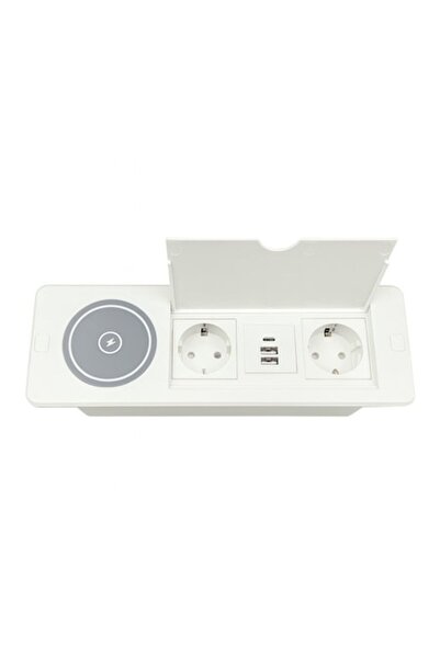 OEM Priză încorporată cu încărcare wireless, 2x 230V 16A, USB-A și USB-C QC3.0, capac rabatabil,Alb