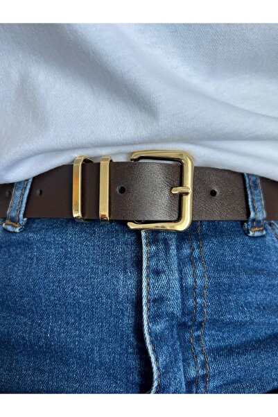Eksibir Gold Tokalı Kahverengi Kadın Kemeri Elbise Kemeri Pantolon Kemeri