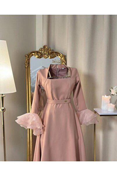 vanus fashion 5666 - فستان كلاسيكي بلمسات عصرية (لونين)