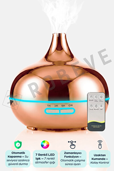 ROBEVE 550 ml Otomatik Hava Nemlendirici Buhar Makinesi Oda Nemlendirici Aroma Difüzör Gold