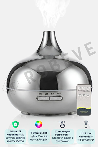 ROBEVE 550 ml Otomatik Hava Nemlendirici Buhar Makinesi Oda Nemlendirici Aroma Difüzör Gümüş