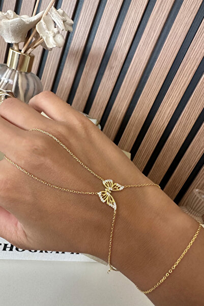 SUNSHINE 925 Ayar Gümüş Gold Kaplamalı Taşlı Kelebek Şahmeran