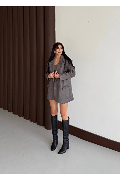 NEW STATION REMODA Set de două piese: jachetă și rochie din piele întoarsă Scuba