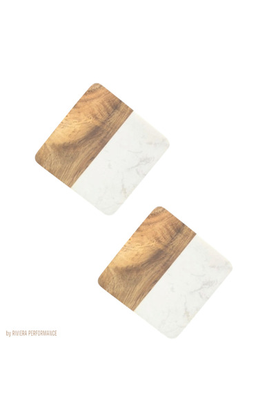 OEM Set 2 suporti marmura/lemn, 10x10 cm, pentru sticle si pahare, bej, finis...