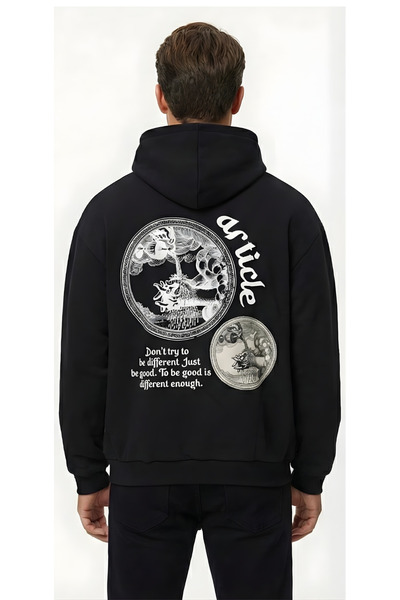 BREEZY Siyah Baskılı Sweatshirt 3 İplik Şardonlu