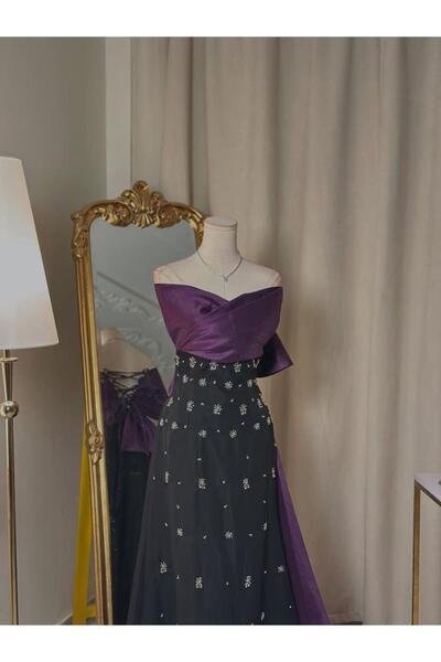 vanus fashion 6287 ~ Black and purple evening dress