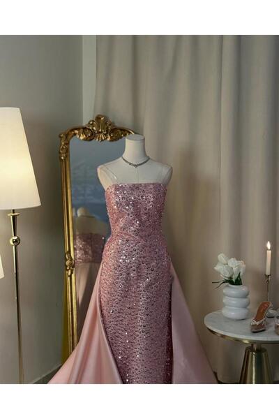 vanus fashion 6138- فستان وردي ساحر بتصميم لامع وأناقة أنثوية