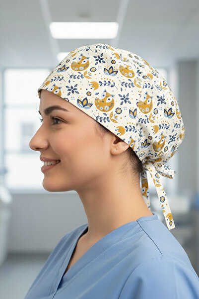 Lion Üniforma Fox Desenli Cerrahi Bone Unisex – Likralı Doktor Hemşire Bonesi